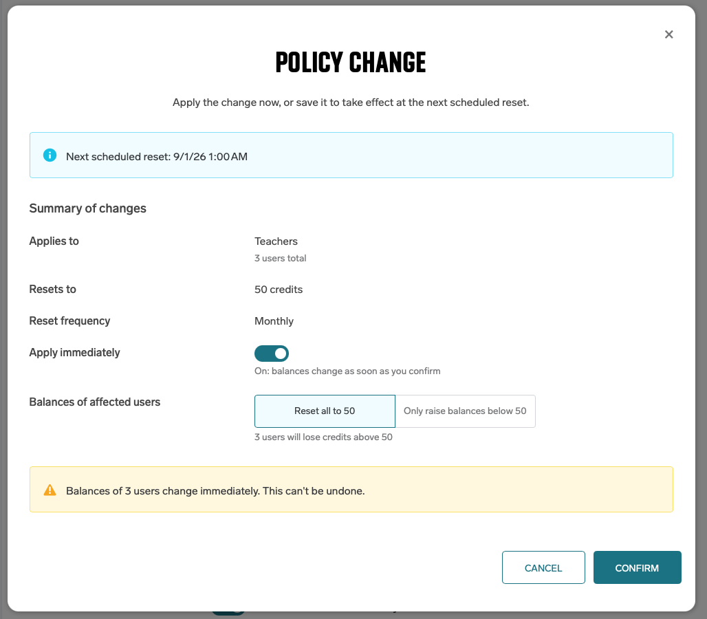 Apply credit policy now dialog